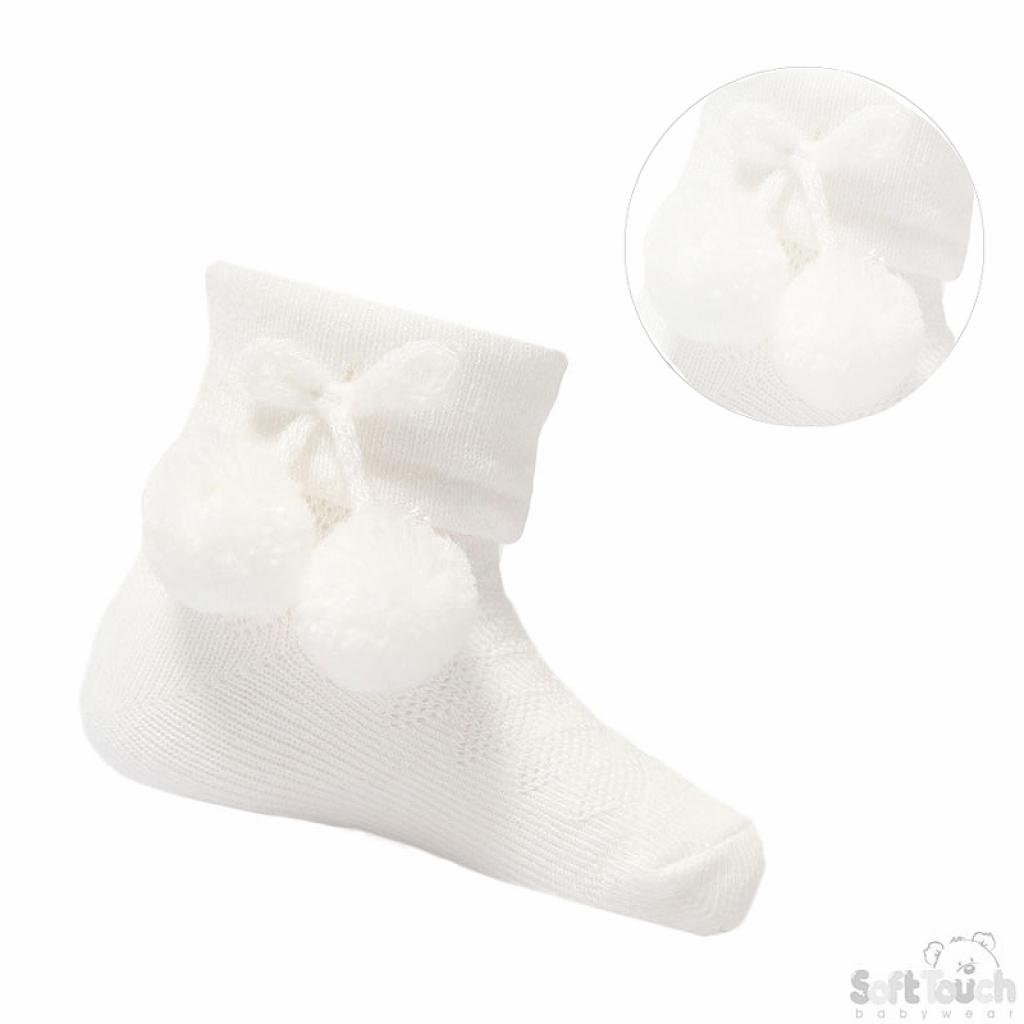 Soft Touch 4S07-W 5023797401596 STS10-wD Diamond Pom pom socks (0-24 months)