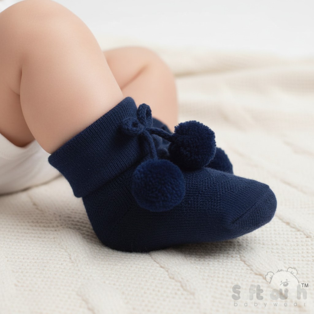 Soft Touch 5023797403095 STS10--N Diamond Pom Pom Socks (0-24 months)