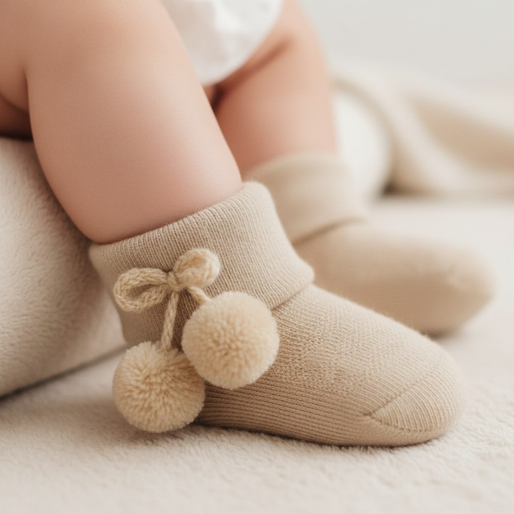 Soft Touch 4S10-CO 5023797405952 STS10-CO Coffee Diamond Pom Pom socks (0-24 months)