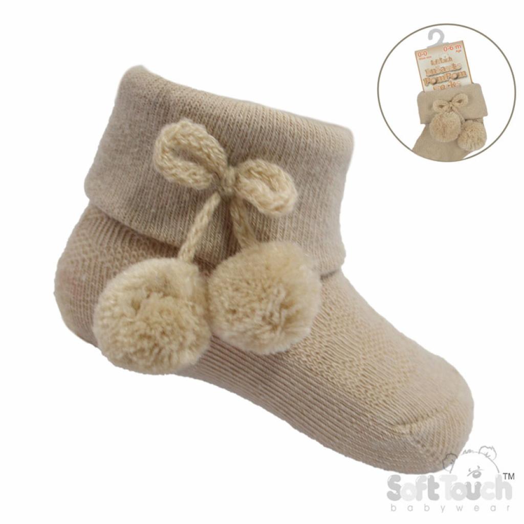 Soft Touch 4S10-CO 5023797405952 STS10-Co Coffee Pom Pom socks (0-24 months)