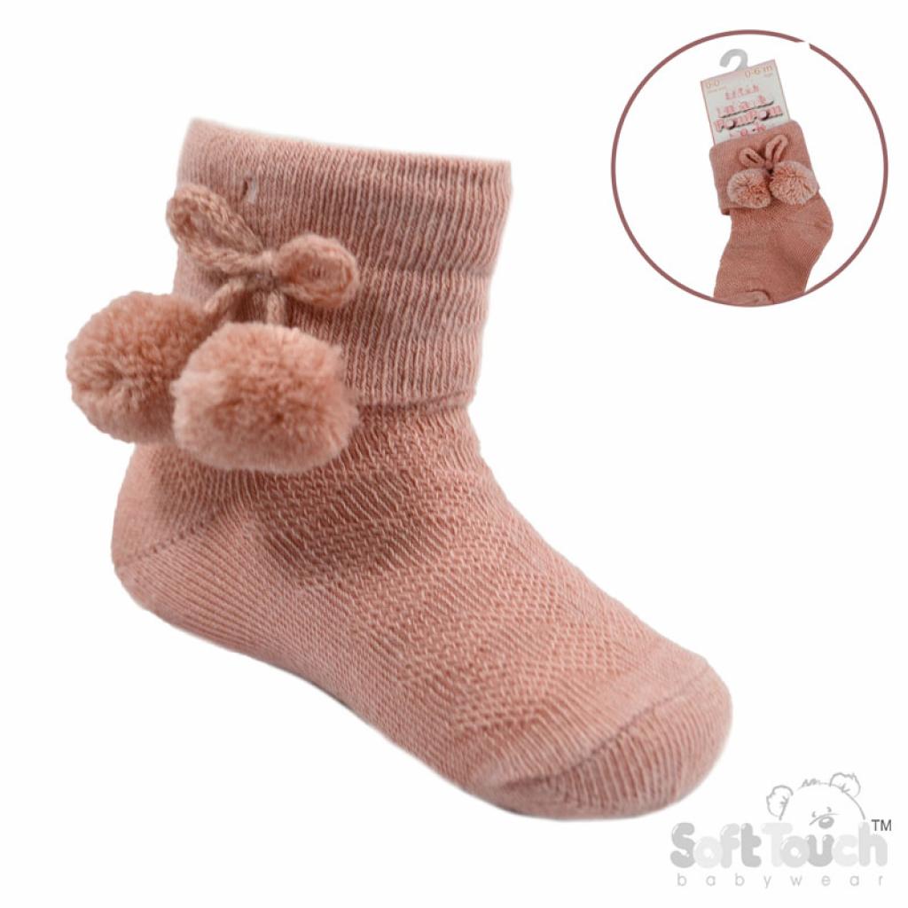 Soft Touch 4S121-RO 5023797404795 STS10-RO Diamond Rose Pom Pom socks (0-24 months)