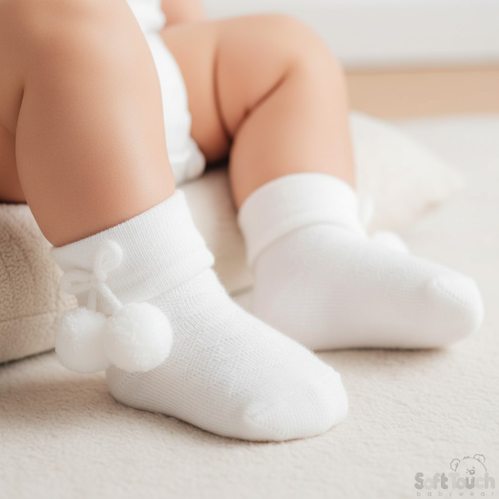 Soft Touch 4S07-W 5023797401596 STS10-WD Diamond Pom Pom Socks (0-24 months)