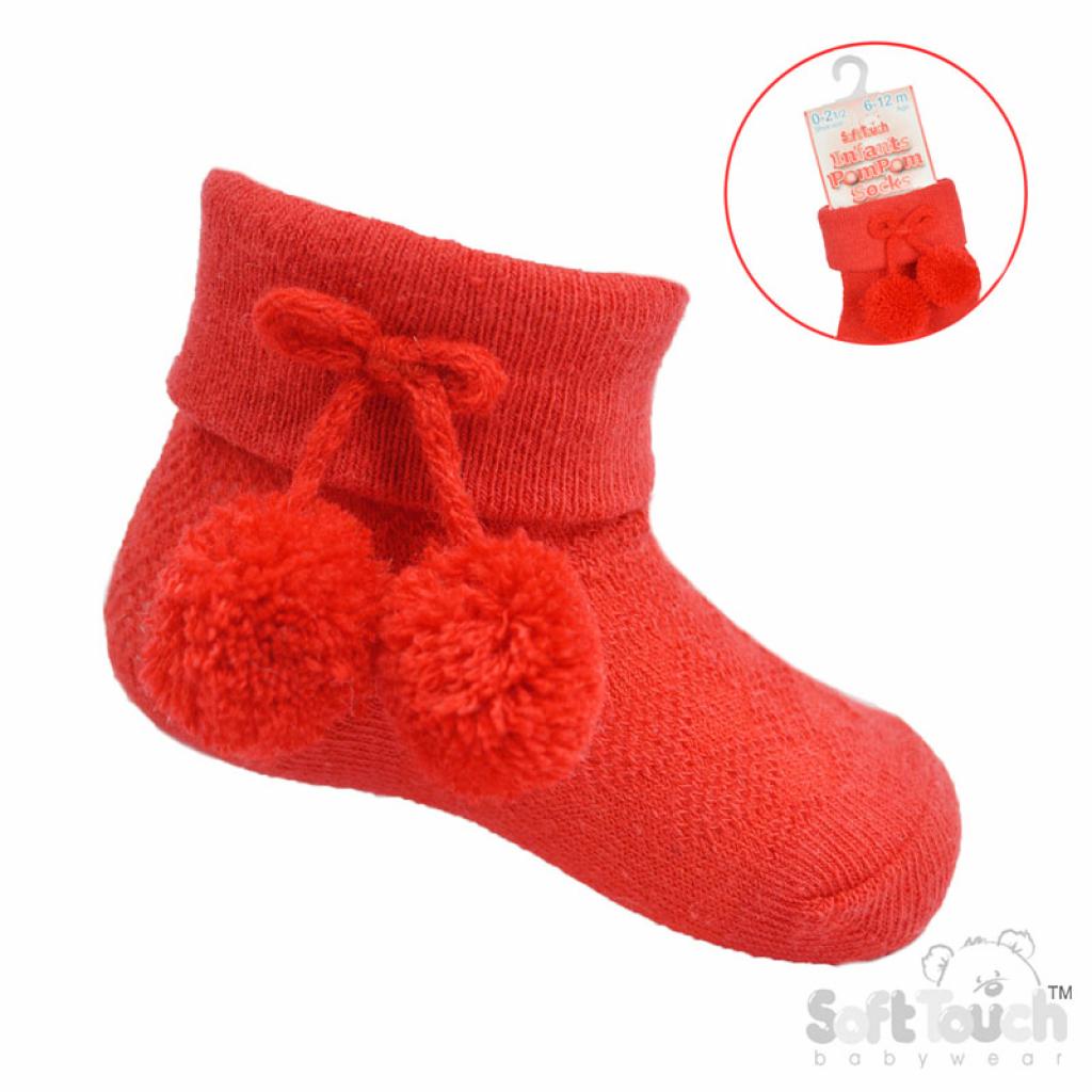 Soft Touch 4S119-R 5023797403101 STS10-R Diamond Pom Pom socks (0-24 months)