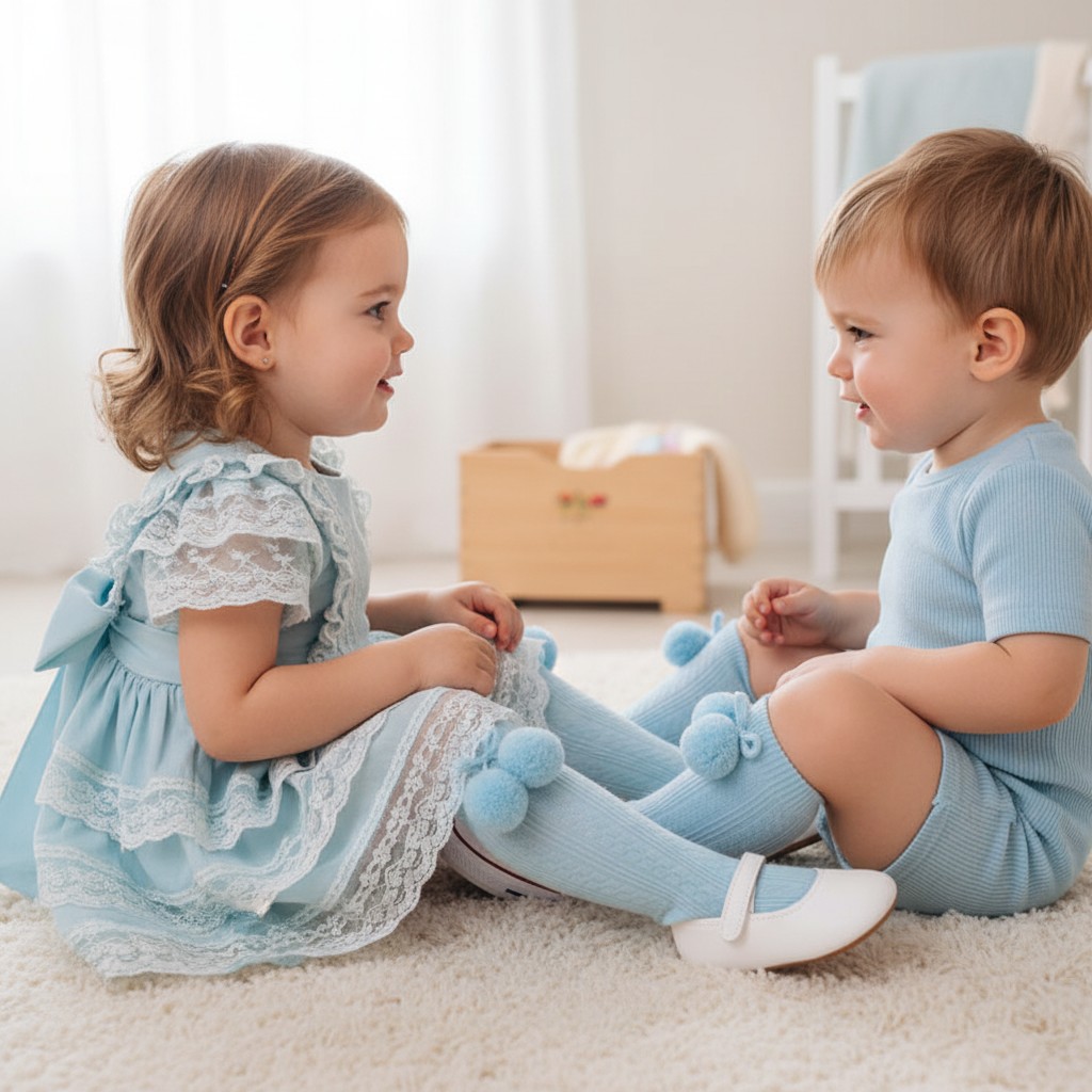 Soft Touch  5023797404788 STS108-B Ribbed Knee socks with pom(12-24 months )