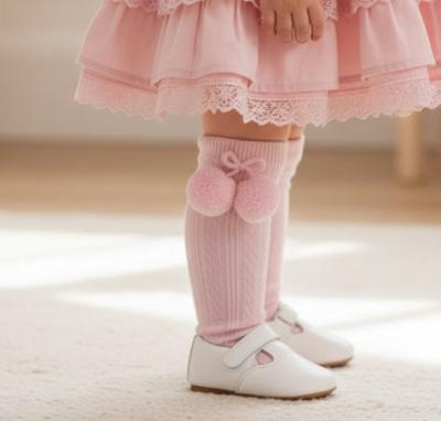 STS108-P  Ribbed Knee socks with pom (12-24 months )