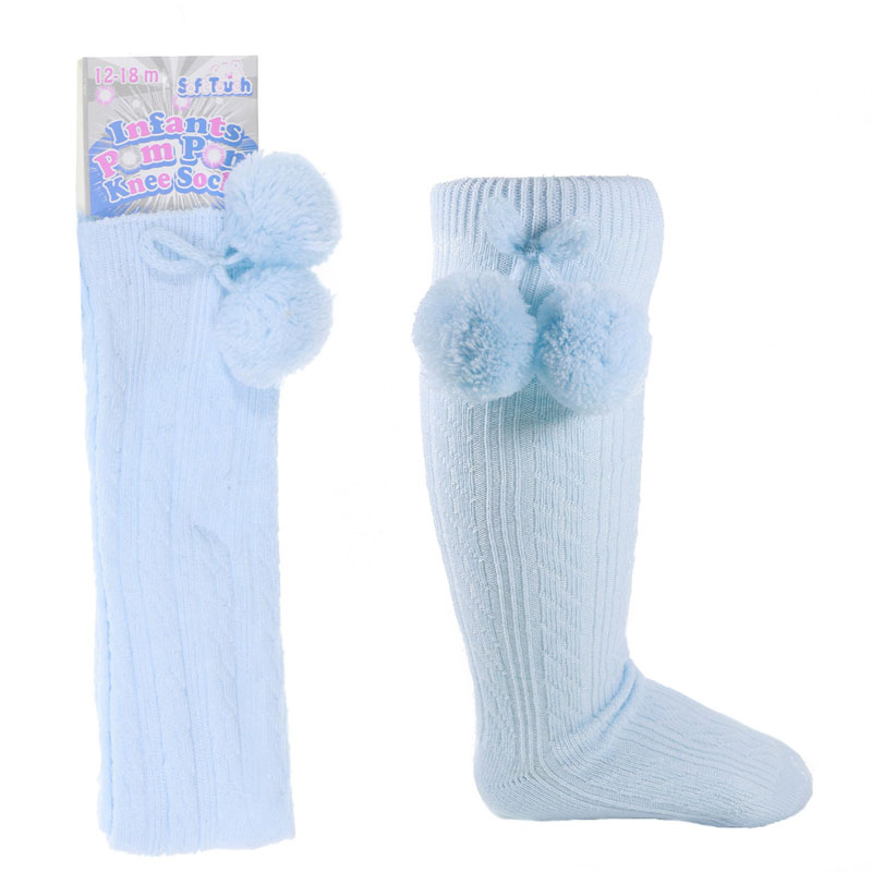 Soft Touch  5023797404788 STS108-B Ribbed Knee socks with pom(12-24 months )