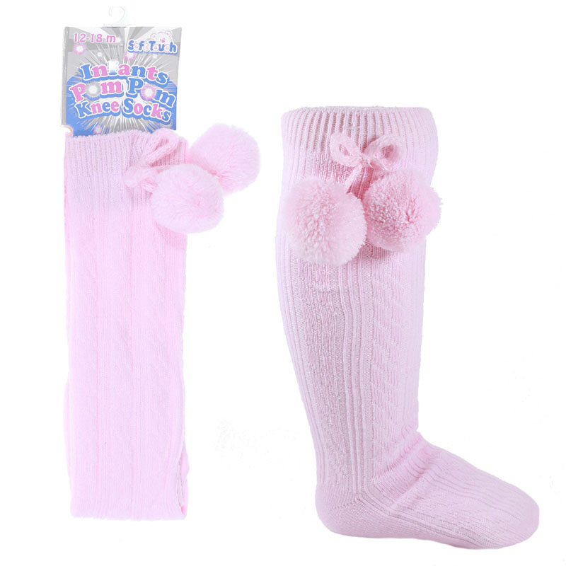 Soft Touch 5023797404771 STS108-P Ribbed Knee socks with pom(12-24 months )