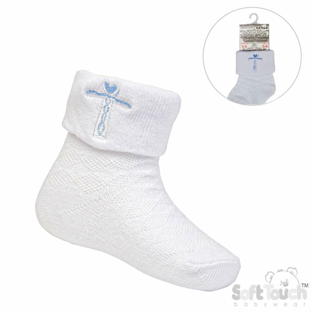 Soft Touch  5023797406669 STS11-B Socks with Cross (0-12 months)
