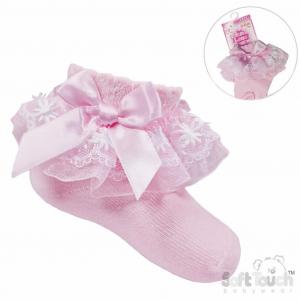 STS115-P  Pink Organza and Lace Sock  ( Newborn - 18 months)