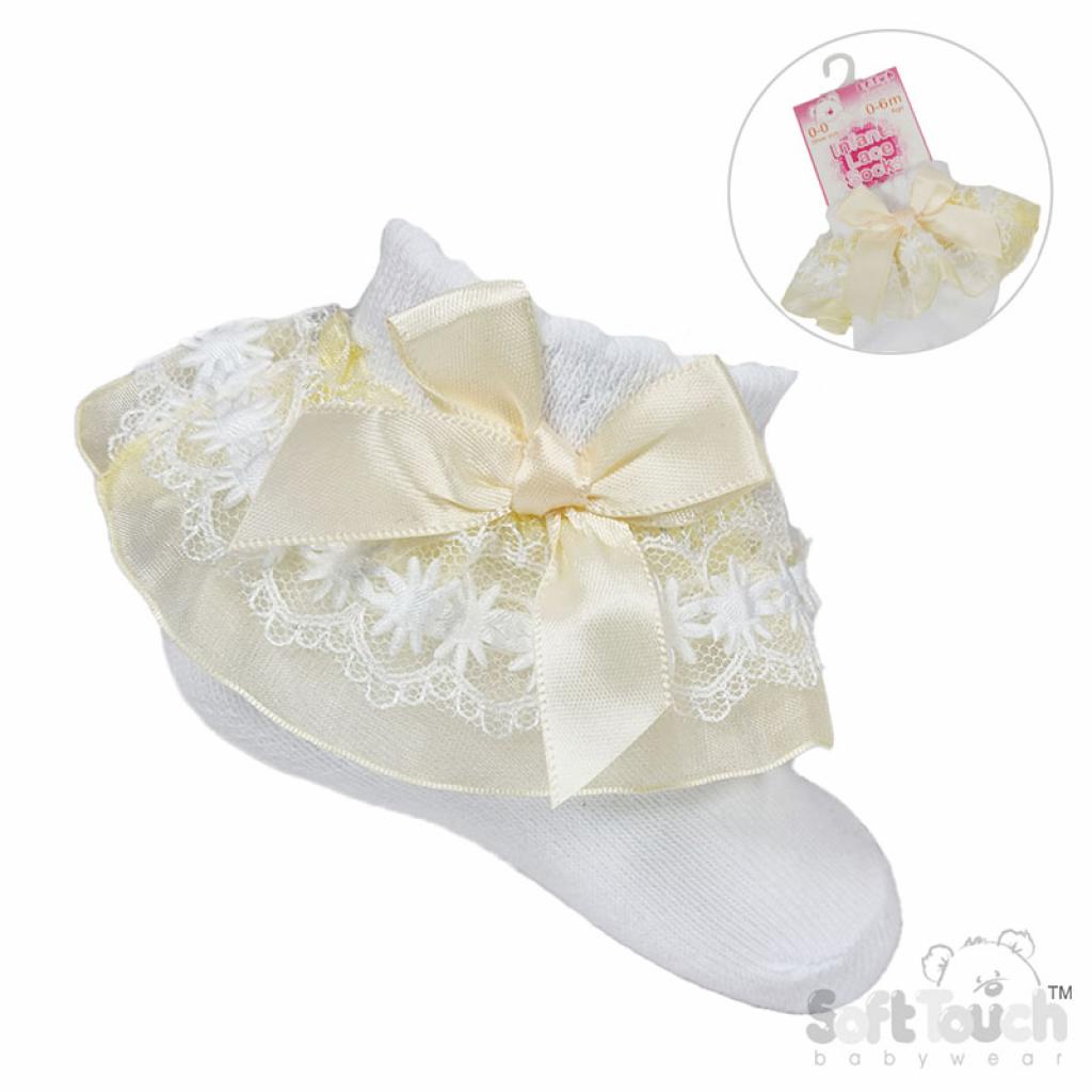Soft Touch  5023797403002 STS115-WL Lemon Yellow Organza and lace sock (NB-18m)