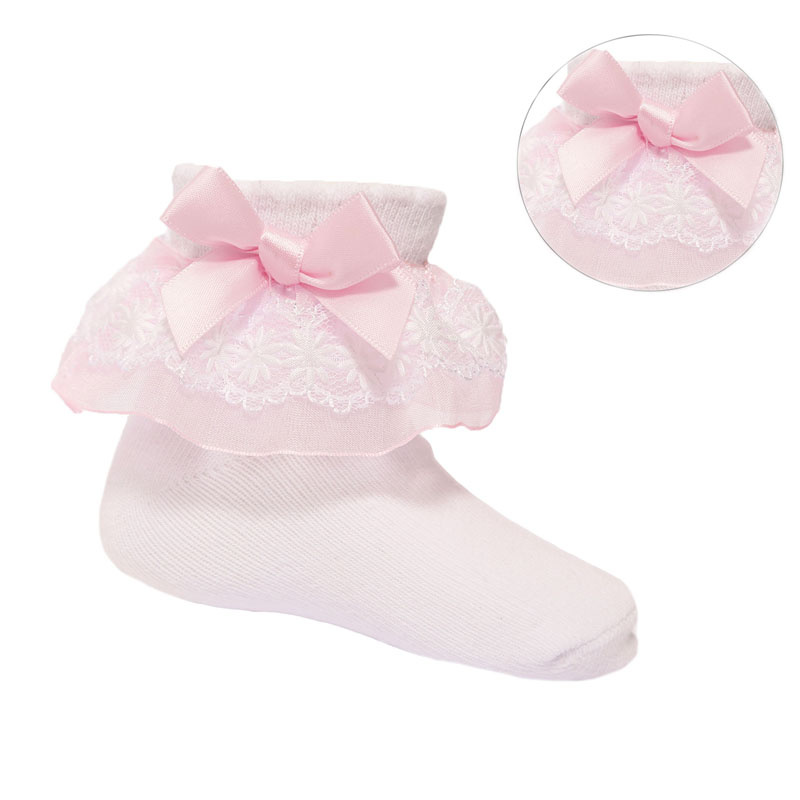 Soft Touch 4S115-WP 5023797403002 STS115-WP White/Pink Organza and lace sock (NB - 18m)
