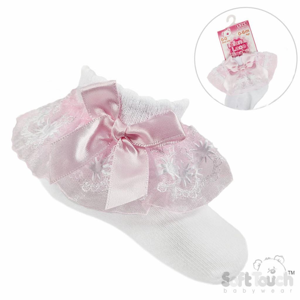 Soft Touch 4S115-WP 5023797403002 STS115-WP White/Pink Organza and Lace Sock (NB - 18m)