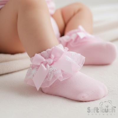 STS115-P  Pink Organza and Lace Sock  ( Newborn - 18 months)
