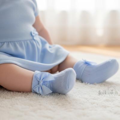 STS123-B  Sky Ribbed With Bow Sock  (0-24 months)
