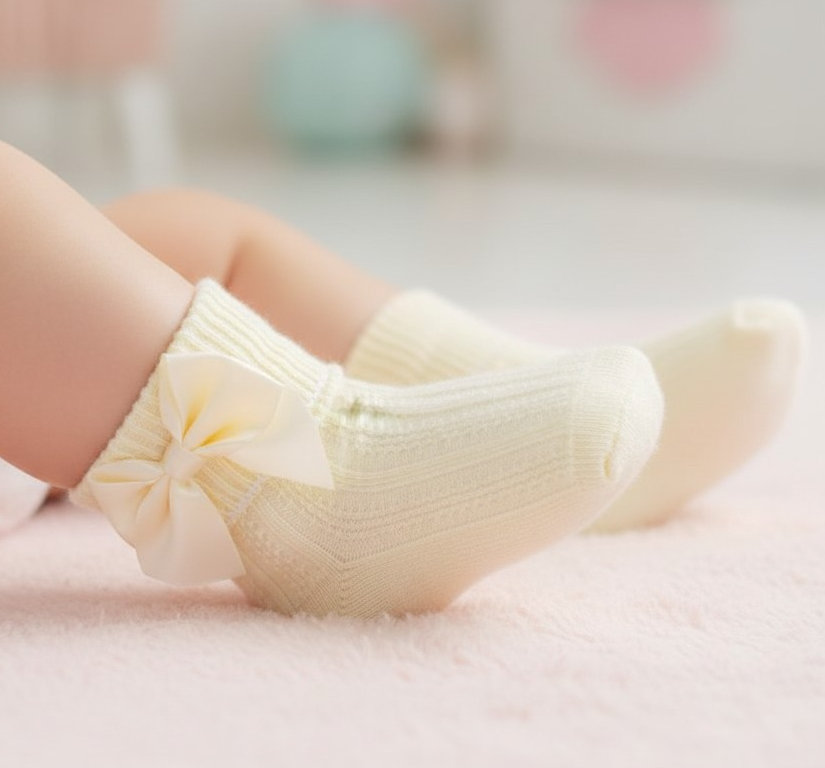 Soft Touch  5023797405365 STS123-L Lemon Yellow  Ribbed With Bow Sock (0-24m)