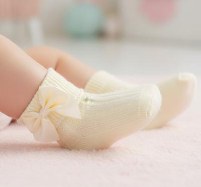 STS123-L  Lemon Yellow  Ribbed With Bow Sock  (0-24m)