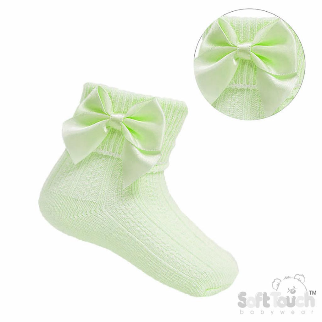 Soft Touch 4S123-W 5023797404412 STS123-Mi Green Ribbed With Bow Sock (0-24 months)