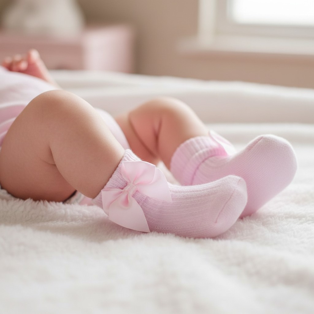 Soft Touch  5023797404412 STS123-P-0-6 Pink Ribbed With Bow Sock (0-6 months)