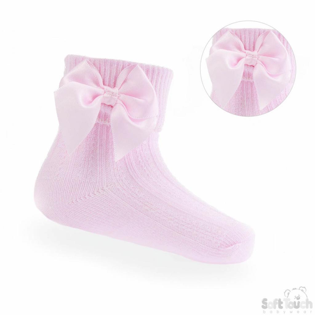 Soft Touch  5023797404412 STS123-P-0-6 Pink Ribbed With Bow Sock (0-6 months)
