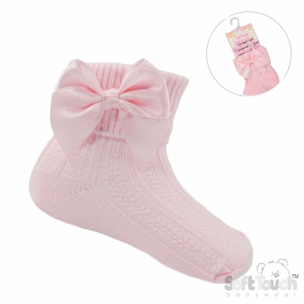 Soft Touch  5023797404412 STS123-P Pink Ribbed With Bow Sock (0-24 months)