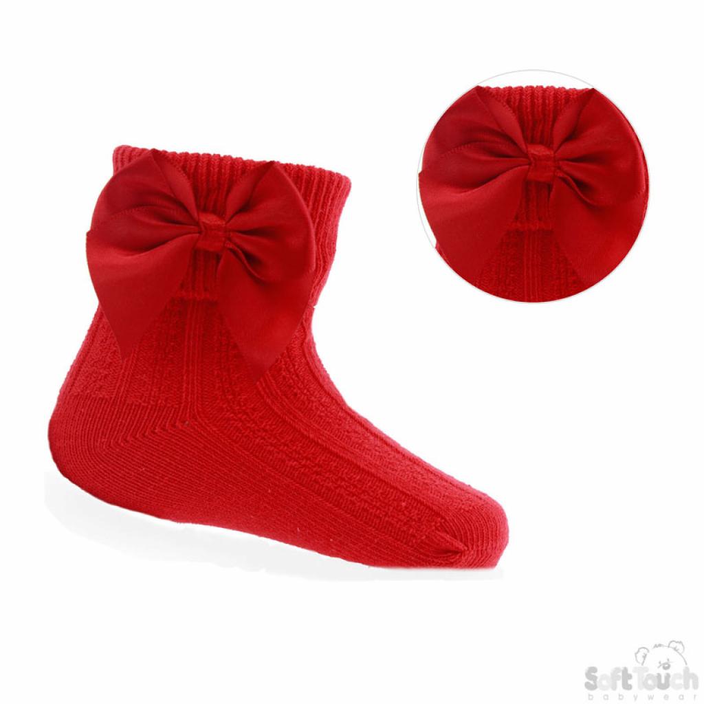 Soft Touch 4S123-R 5023797404436 STS123-R Red Ribbed With Bow Sock (0-24 months)