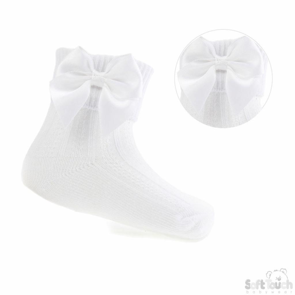 Soft Touch 4S123-W 5023797404405 STS123-W White Ribbed With Bow Sock (0-24 months)