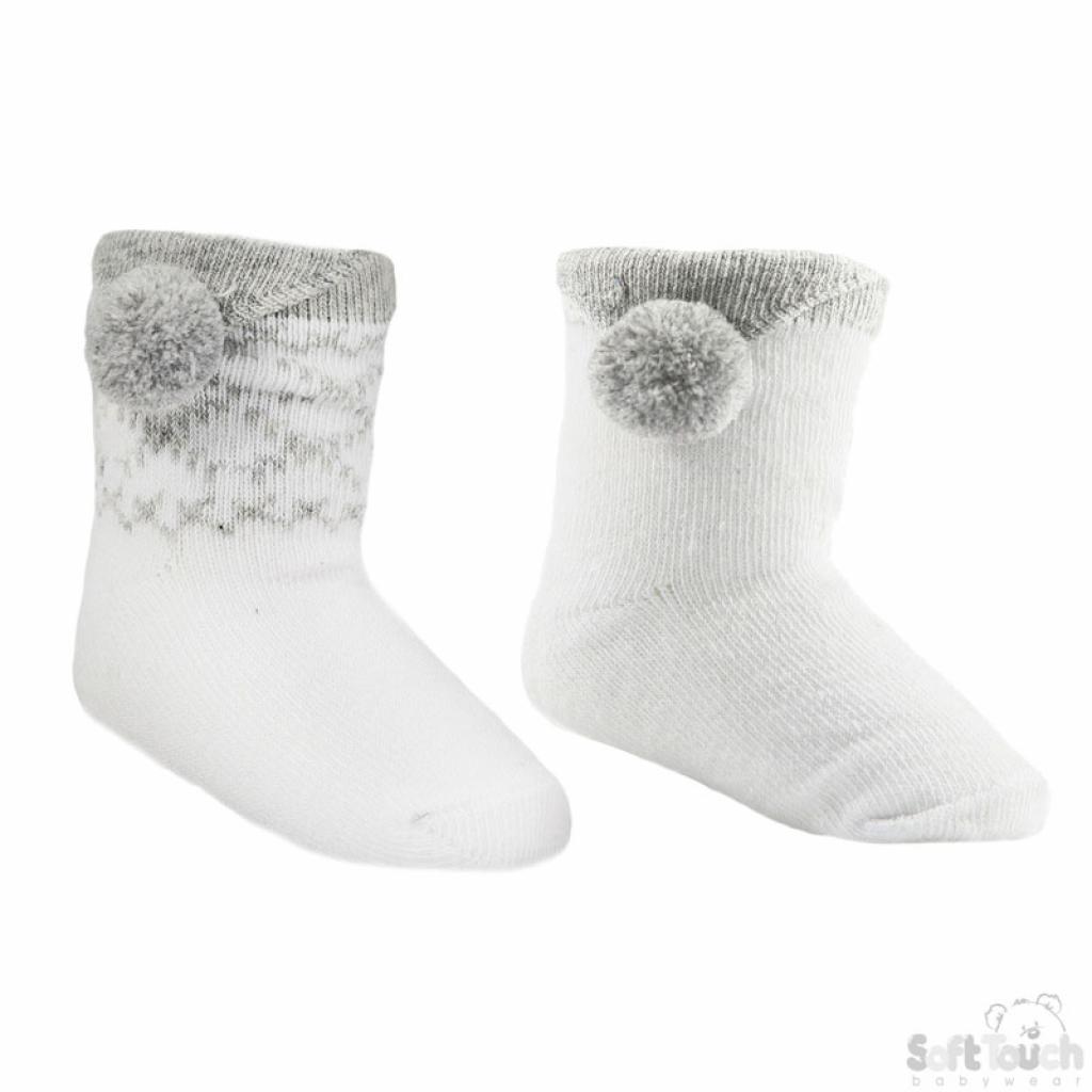 Soft Touch  5023797404283 STS124-G Triangle Pom Pom socks (NB-24 months)