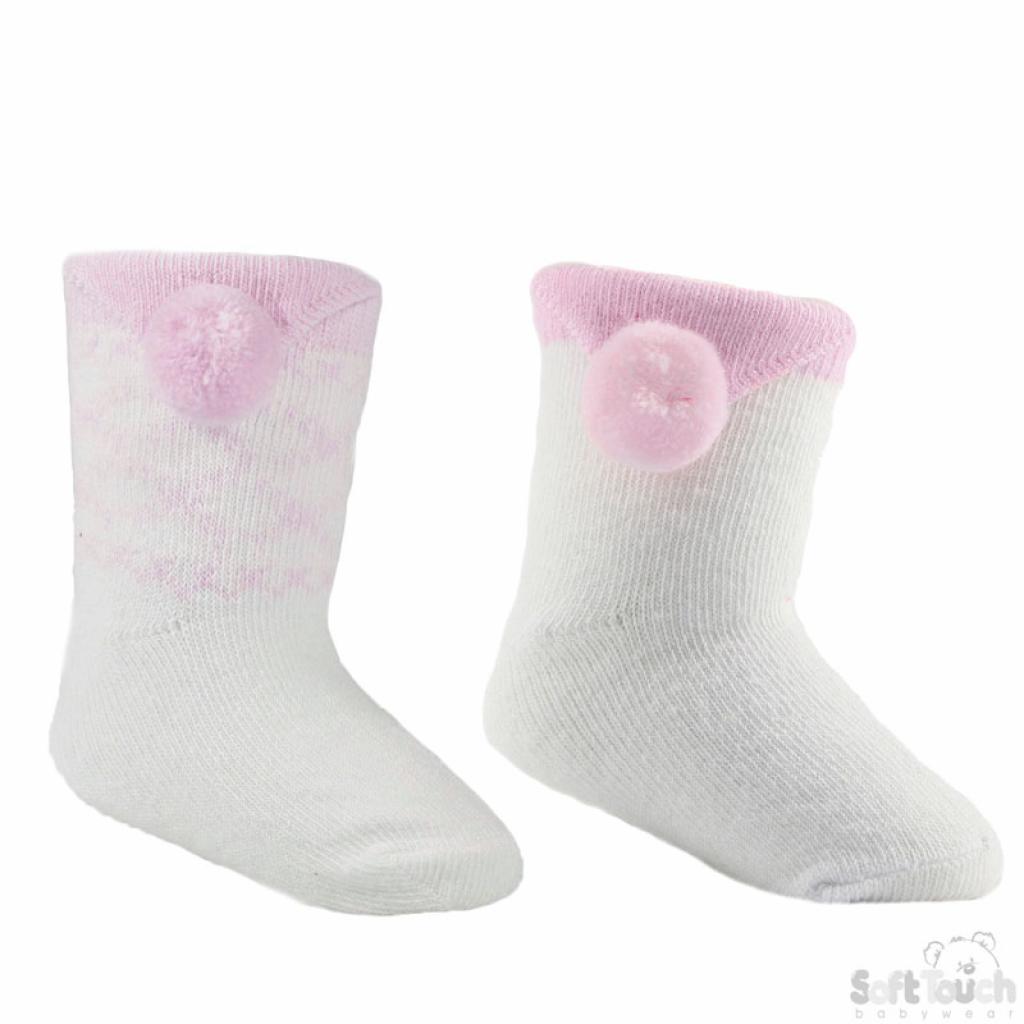 Soft Touch  5023797404290 STS124-P Triangle Pom Pom socks (NB-24 months)