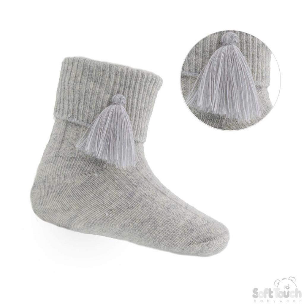 Soft Touch  5023797404474 STS125-G Grey  Ribbed With Tassel Sock (0-24 months)
