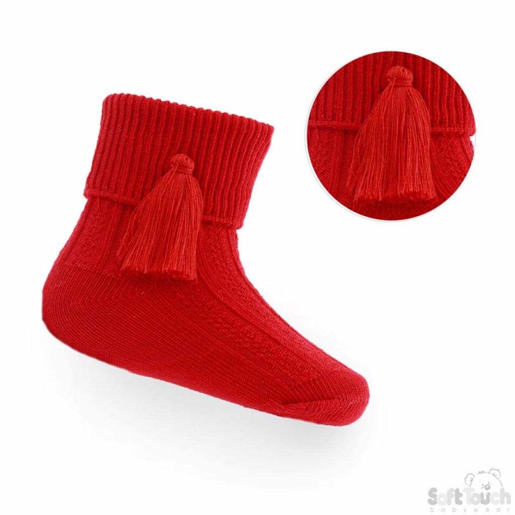 Soft Touch  5023797404481 STS125-R Red  Ribbed With Tassel Sock (0-24 months)