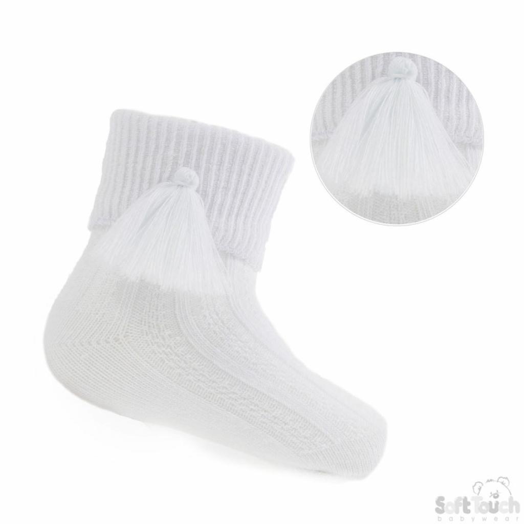 Soft Touch  5023797404443 STS125-W White Ribbed With Tassel Sock (0-24 months)