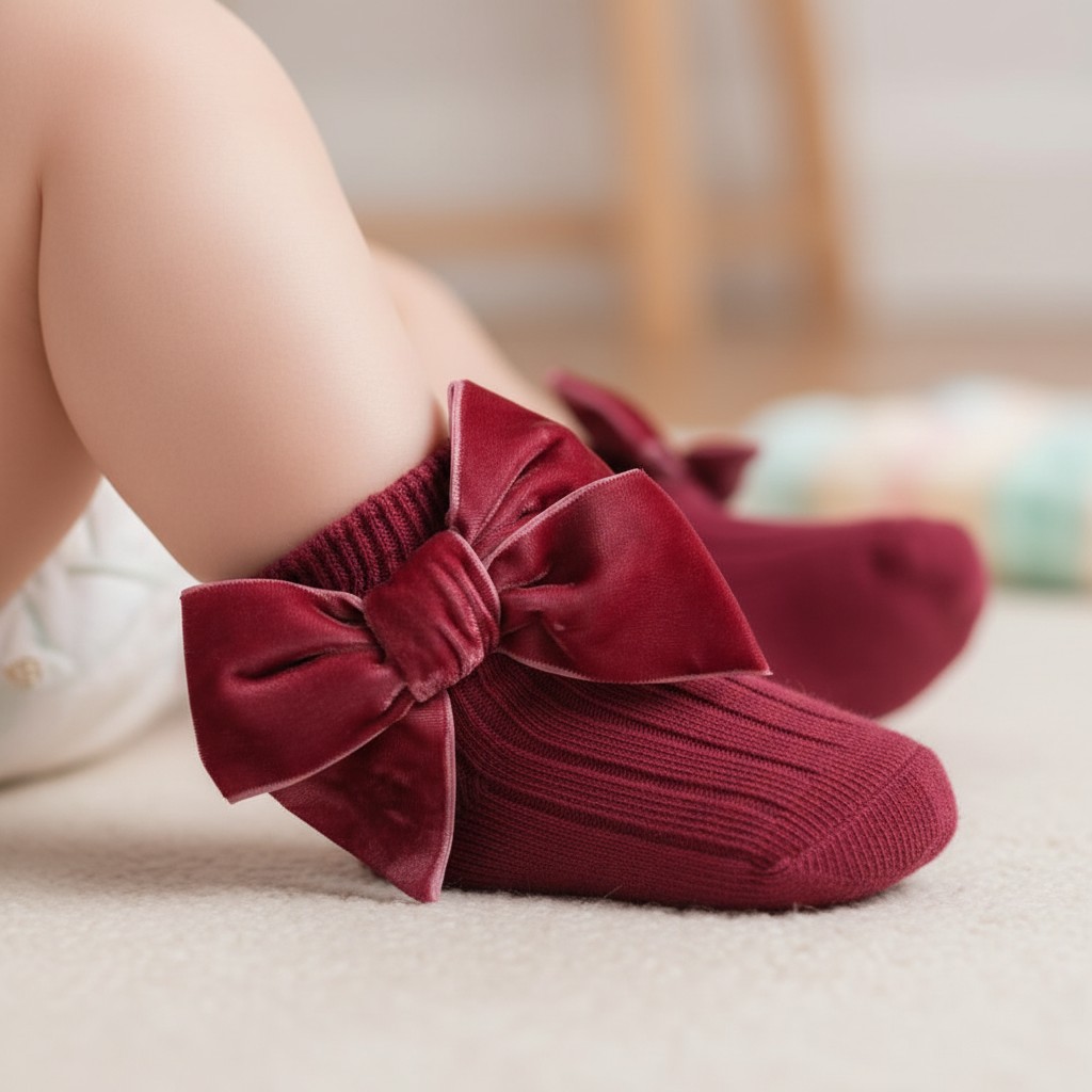 Soft Touch  5023797406638 STS126-DP Dusky Pink Velvet Bow Sock ( 0- 24 months)