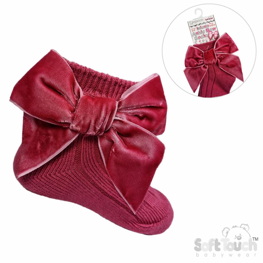 Soft Touch  5023797406638 STS126-DP Dusky Pink Velvet Bow Sock ( 0- 24 months)