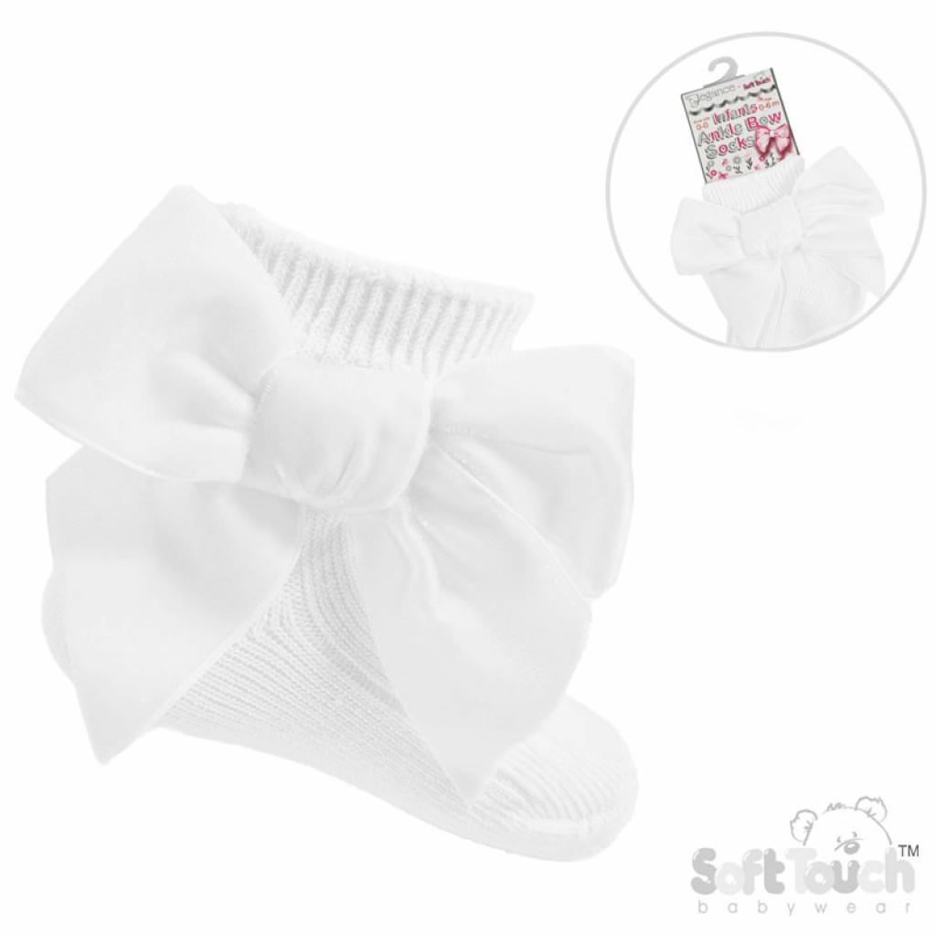 Soft Touch 4S126-W 5023797406591 STS126-W White Velvet Bow Sock ( 0- 24 months)
