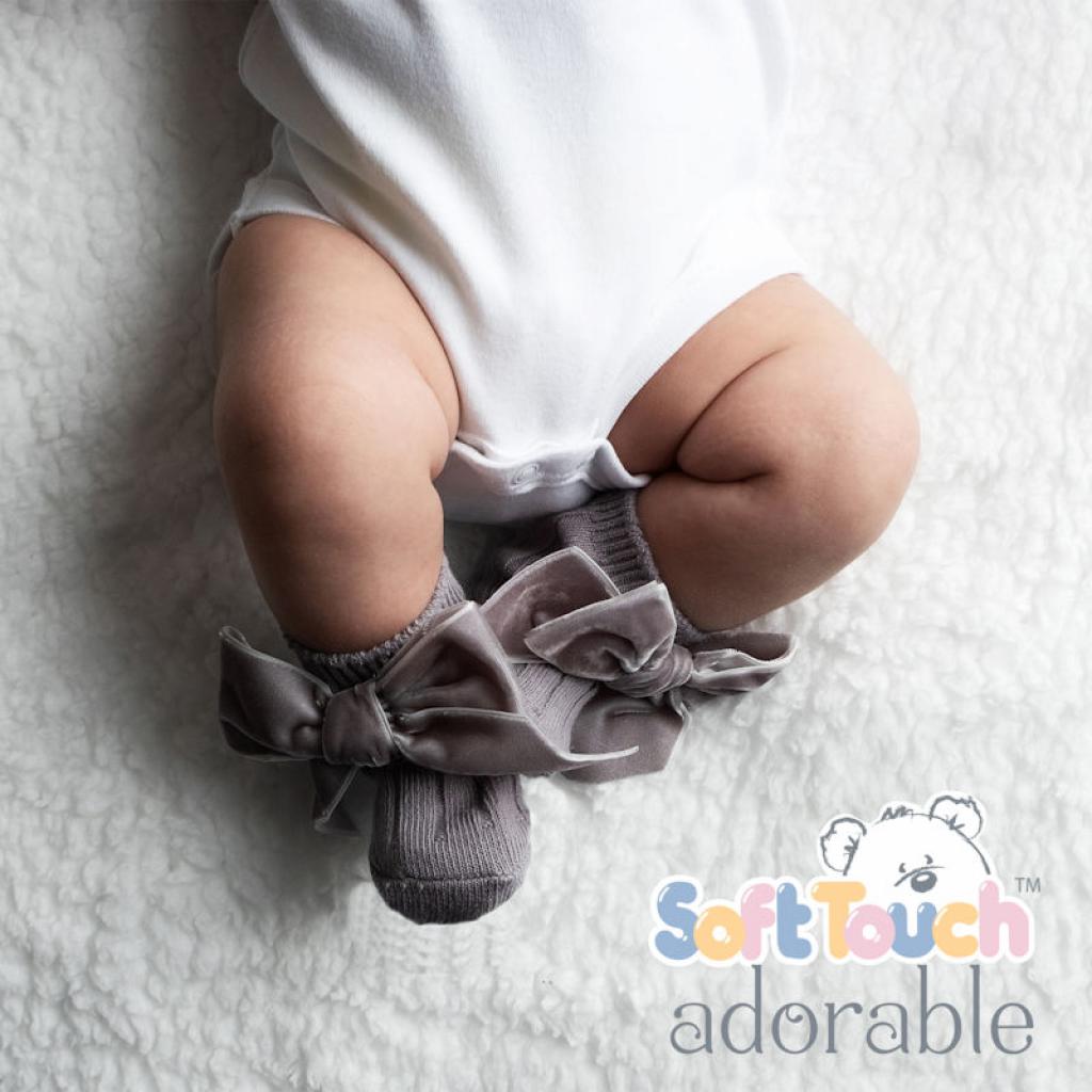 Soft Touch  5023797406614 STS126-g Grey Velvet Bow Sock ( 0- 24 months)