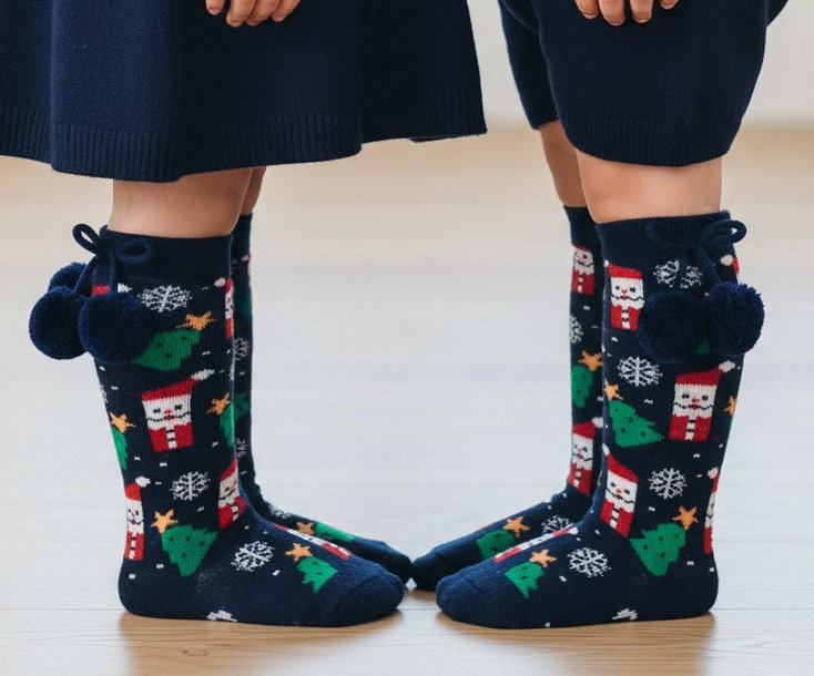 Soft Touch  5023797402616 STS135-X-N Christmas Knee High Pom Pom Socks (NB-18 months)