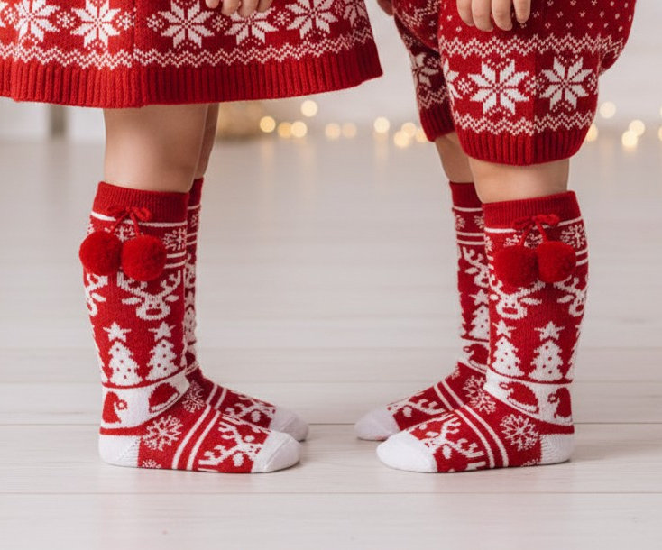 Soft Touch  5023797402593 STS135-XR Christmas Knee High Pom pom socks (NB-18 months)