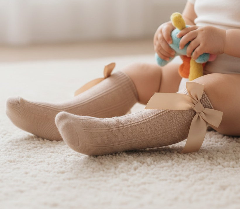 Soft Touch 4S141-BE 5023797405600 STS141-Be Beige Adorable Heart Knee Socks Bow (0-24 months)