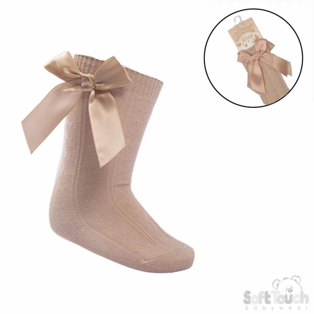 Soft Touch 4S141-BE 5023797405600 STS141-Be Beige Adorable Heart Knee Socks with Bow (0-24 months)