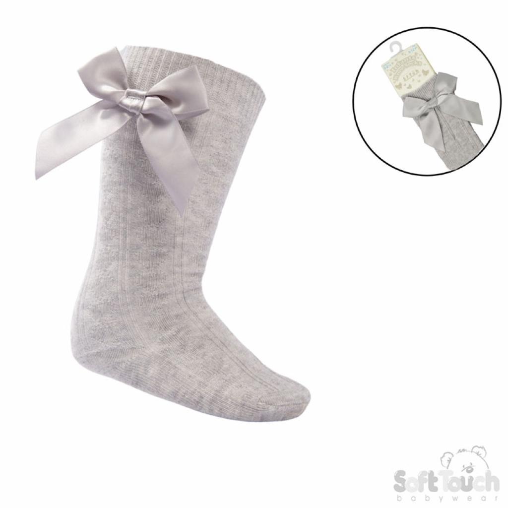 Soft Touch 4S141-G 5023797405563 STS141-G Grey Adorable Heart Knee Socks with Bow (0-24 months)