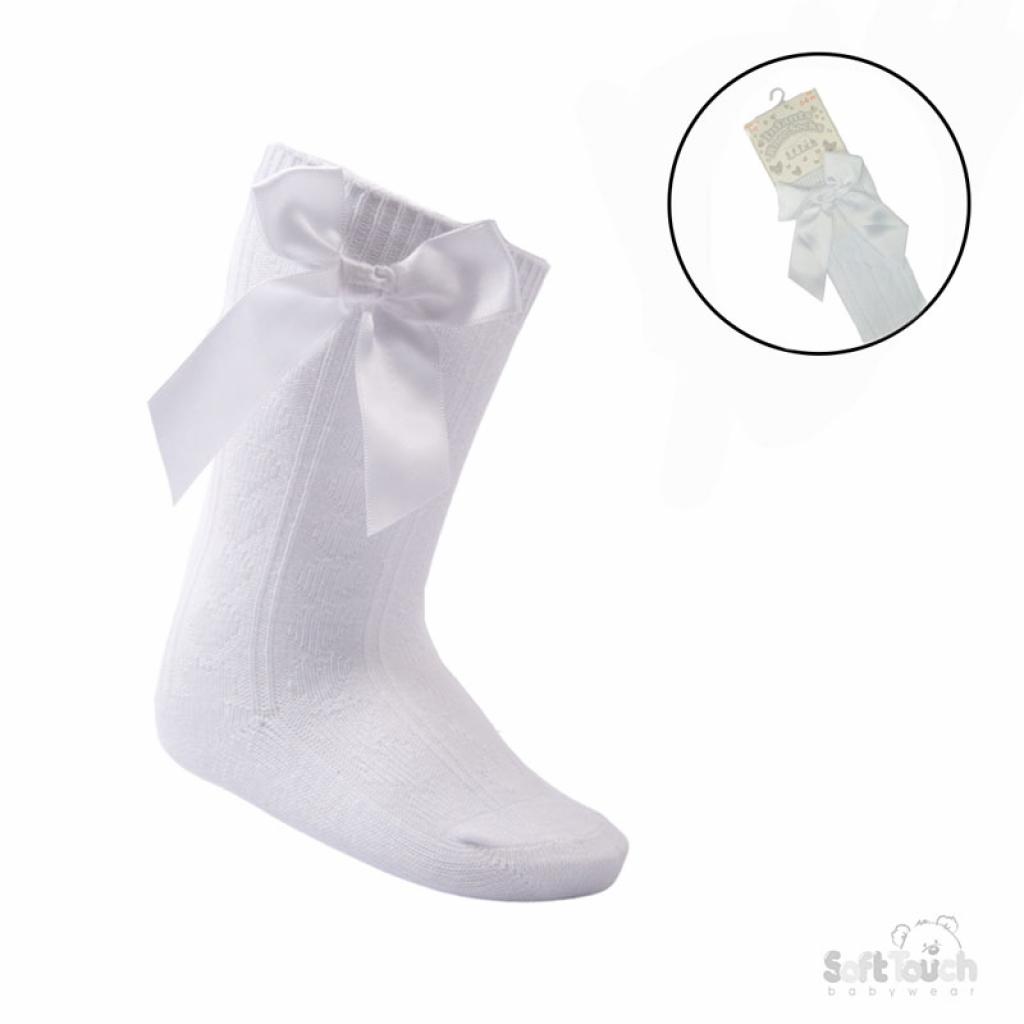 Soft Touch 4S141-W-0-6 5023797405532 STS141-W-0-6 White Adorable Heart Knee Socks with Bow (0-6 month