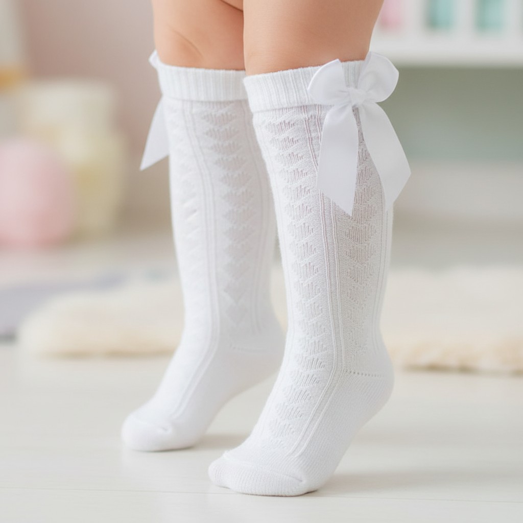 Soft Touch 4S141-W-0-6 5023797405532 STS141-W-06 White Adorable Heart Knee Socks with Bow (0-6 month