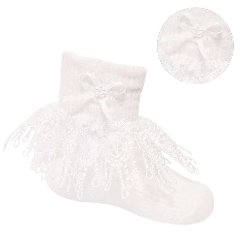 Soft Touch 4S324-w 5023797404870 STS324-W "Jester Lace & Bow" Ankle Socks (0-24 months)