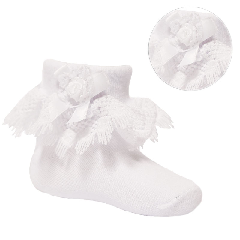 Soft Touch 4S326-W 5023797404887 STS326-W "Jester Rose and Lace" Ankle Socks (0-24 months)