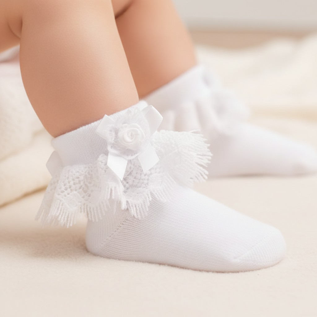 Soft Touch 4S326-W 5023797404887 STS326-W "Jester Rose and Lace" Ankle Socks (0-24 months)