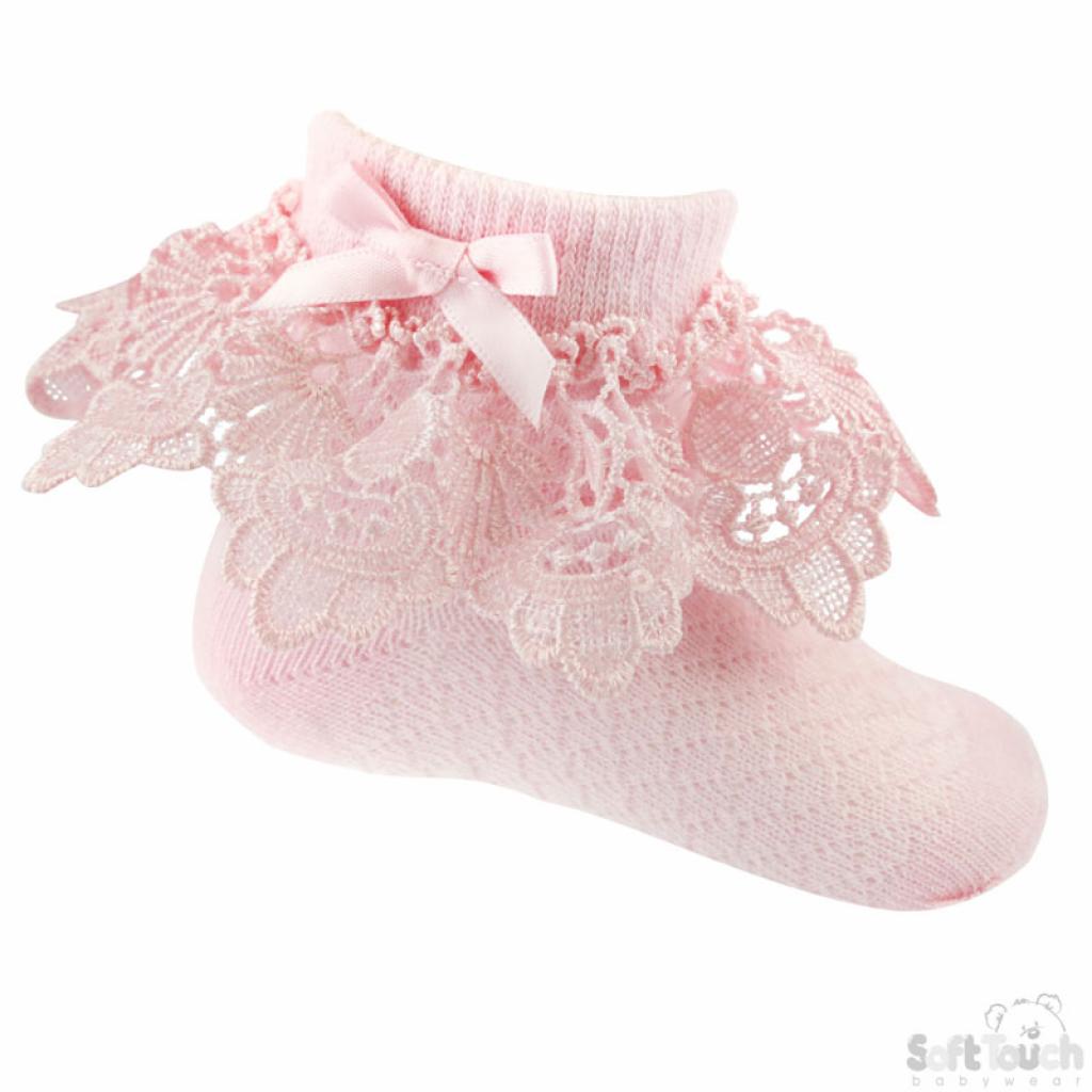 Soft Touch 4S332 5023797405334 STS336-P Deep Lace and bow Sock (0-12 months)