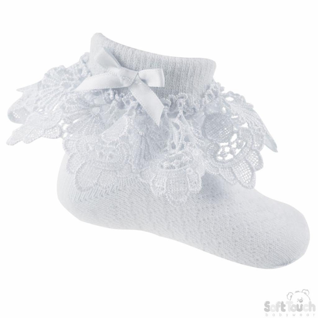 Soft Touch 4S332 5023797405327 STS336-W Deep Lace and bow Sock (0-12 months)
