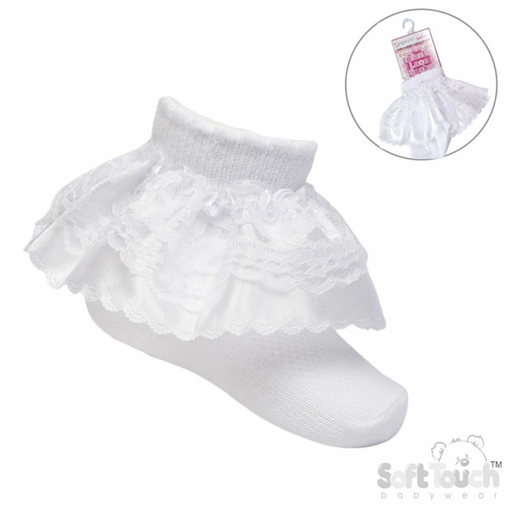 Soft Touch 4S340 5023797406461 STS340-W White Organza LaceSock (0-12 months)