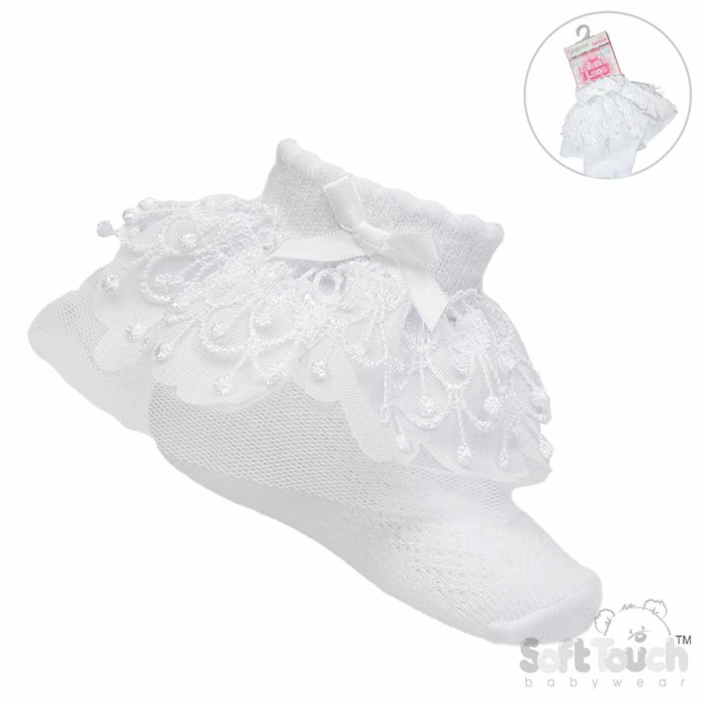Soft Touch 4S340 5023797406492 STS344-W White Bell Lace Sock (0-12 months)
