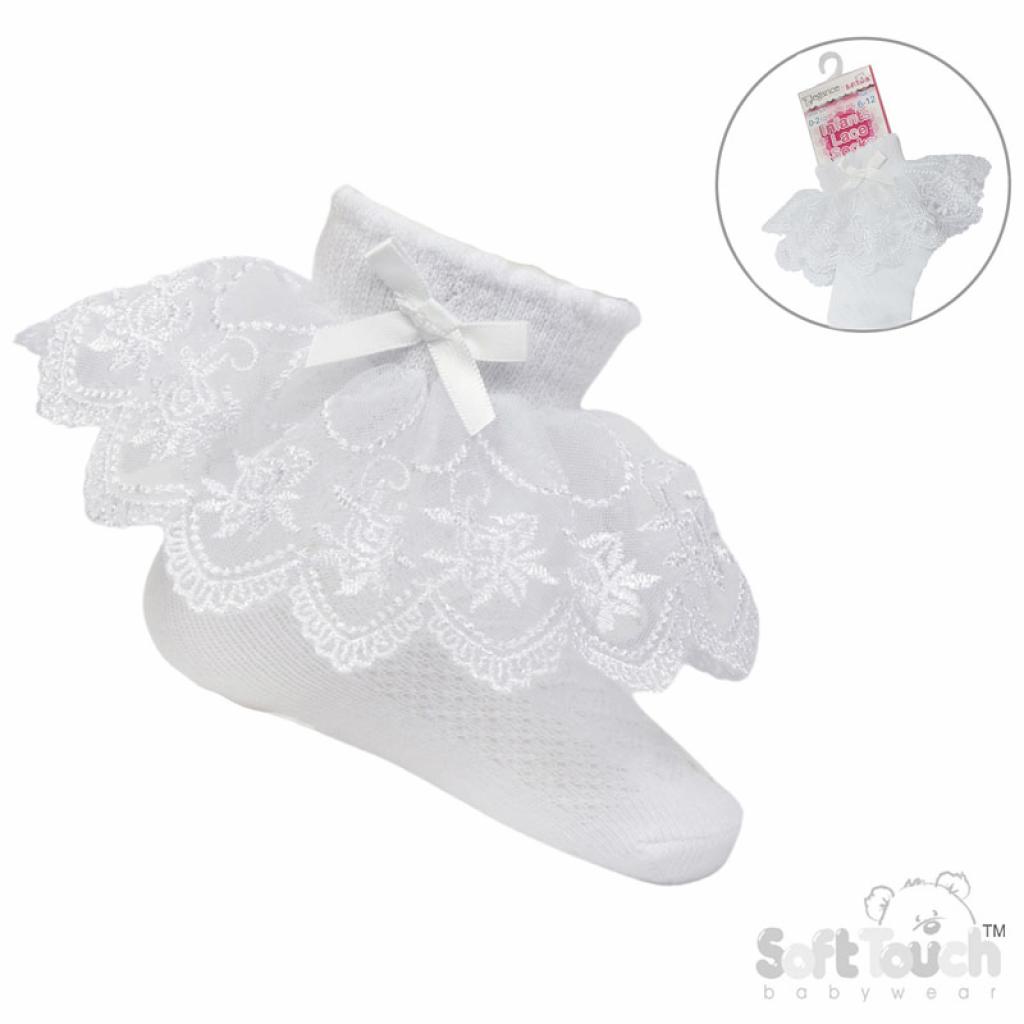 Soft Touch 4S346 5023797406515 STS346-W White  Floral Lace Sock (0-12 months)